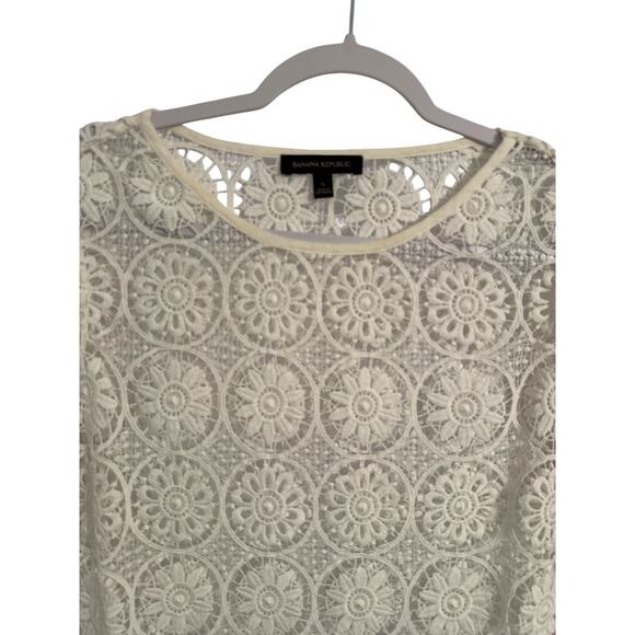 Banana Republic Women's S Cottagecore Boho Chic Sheer Floral Crochet Lace Top - Picture 3 of 11